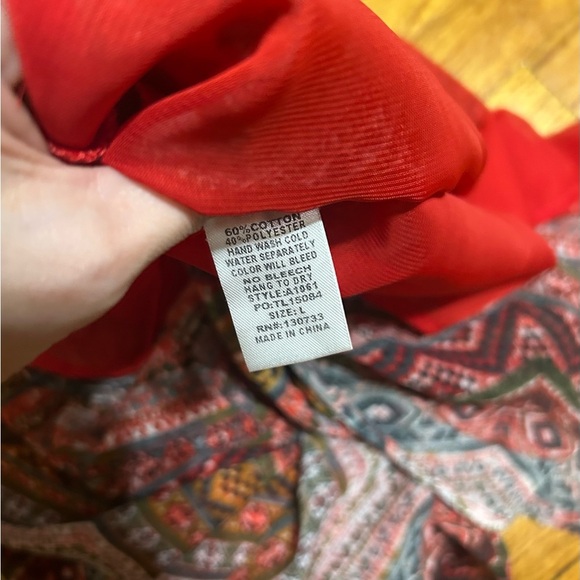 UMGEE Size L DRESS Tassel Tie Front Red Aztec Mix Print Babydoll  BOHO - Picture 11 of 11